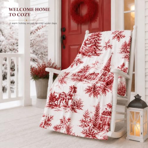 50x60 Flannel Christmas Throw Blanket with Vintage Toile Design