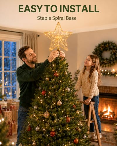 Noiclub Gold Christmas Tree Topper Star 10 Inch Beaded Metal with Timer