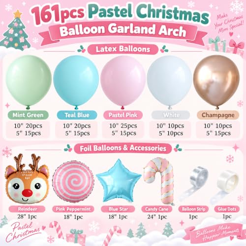 Enanal Christmas Balloon Garland Arch Kit for Christmas Party Decorations - Pastel Candy Land Theme