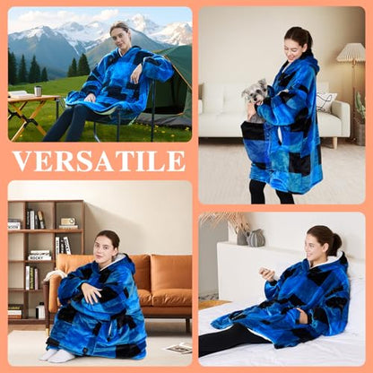 Heated Hoodie Blanket for Women Black-Blue USB Wearable Heated Blanket with 3 Levels