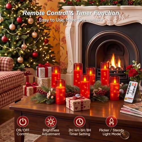3pcs Red Flameless Battery-Operated Pillar Candles with Remote Timer