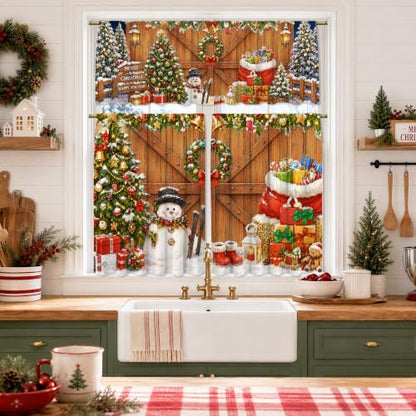 Christmas Kitchen Curtains 3 Piece Set - Farmhouse Snowman & Holiday Decor Variation of THIS listing