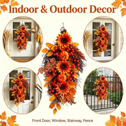 Fall Harvest Teardrop Swag for Front Door Thanksgiving Decor