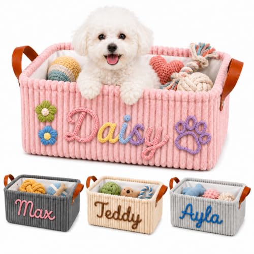 Dog Toy Basket with Name B-Storage Basket Personalized Pet Organizer with Handles