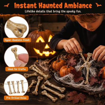 Fake Bones for Halloween Crafts - 20 Plastic Skeleton Props with Drilled Holes