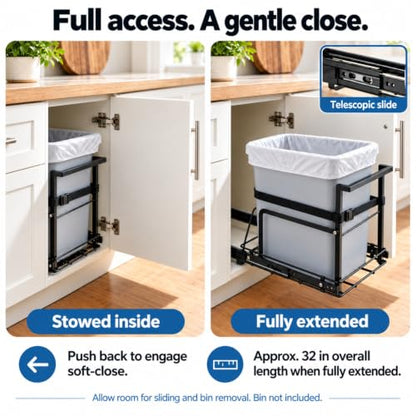 Under Sink Pull-Out Trash Can Frame for 30-50 Qt Bins - Soft Close Mechanism