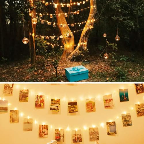 LED Photo Clip String Lights 33ft Warm White Battery Operated with 60 Clips