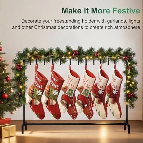 Christmas Stocking Holder Stand 45 Inch with 12 Removable Hooks - Black