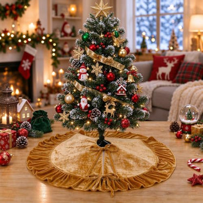 Gold Camel Velvet Christmas Tree Skirt 24 Inch Holiday Decor - Variation of THIS listing