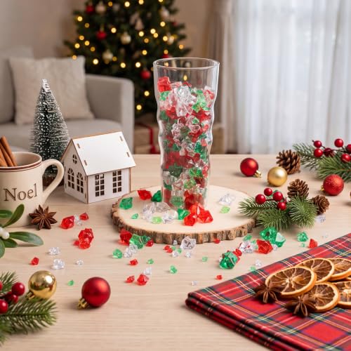Christmas Acrylic Gems Set - Red, Green & Clear Fake Crystals, 570 pcs