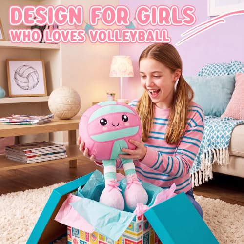 Volleyball Plush Pillow with Anime Character - Teal Pink Volleyball Gift for Girls
