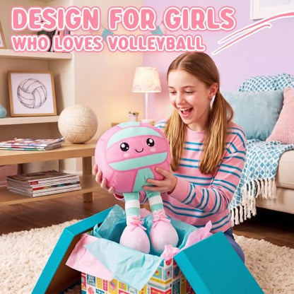 Volleyball Plush Pillow with Anime Character - Teal Pink Volleyball Gift for Girls