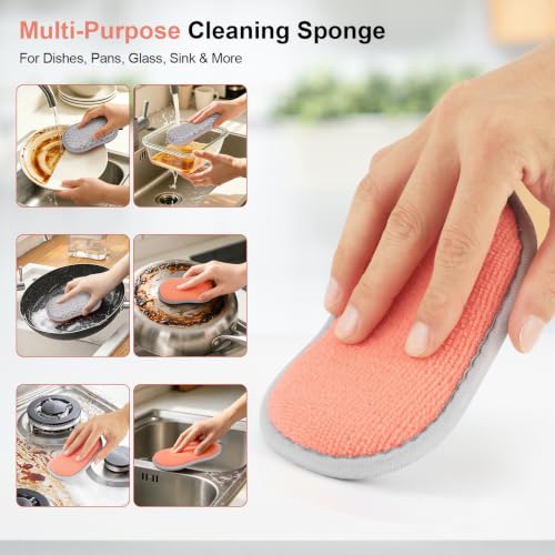 Dual-Sided Kitchen Sponge for Dishwashing and Cleaning - Non Scratch, Reusable, Thick Absorbent