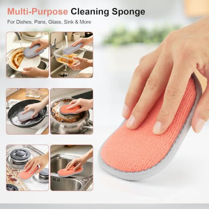 Dual-Sided Kitchen Sponge for Dishwashing and Cleaning - Non Scratch, Reusable, Thick Absorbent