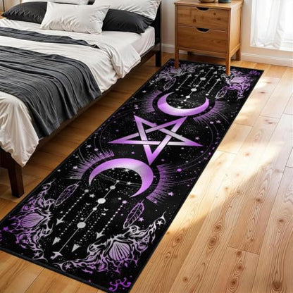 Gothic Moon Runner Rug - Purple Celestial Witch Decor 2x6ft Pattern 1