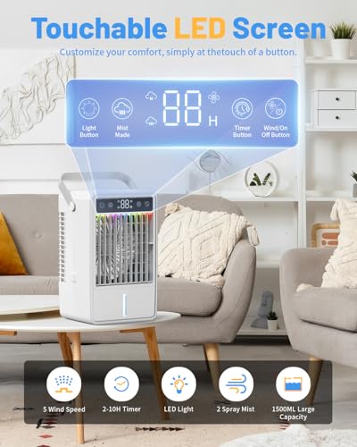 Off-White Portable 4-in-1 Evaporative Air Cooler with 1500ML Water Tank