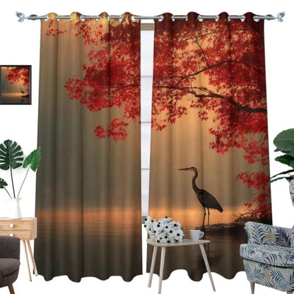 Blue Heron Maple Misty Forest Thermal Insulated Grommet Curtains - Set of 2, 21W x 45L