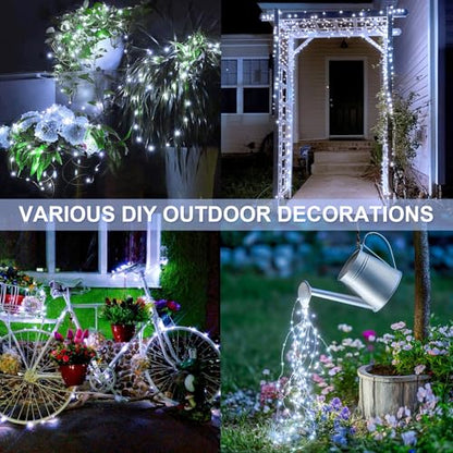 Solar String Lights Outdoor 66FT 200 LEDs White 2-Pack with Reel & 8 Modes