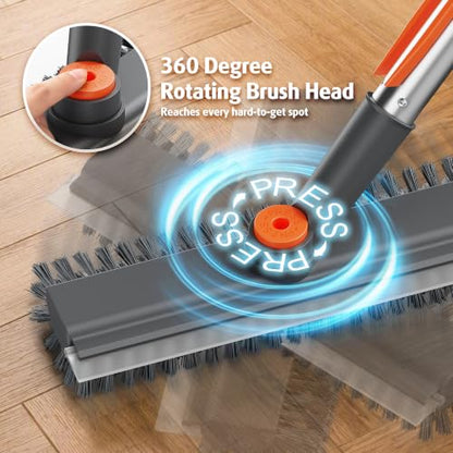Air U+ Gray Floor Scrub Brush with Long Handle 4-in-1 Floor Cleaner & Squeegee