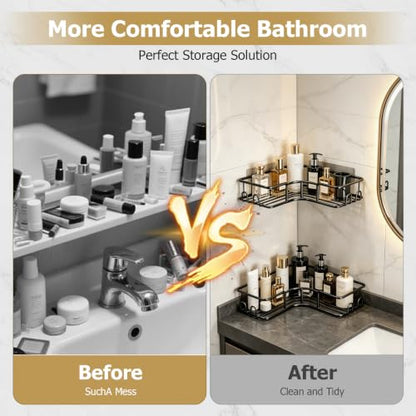 No-Drill Corner Shower Shelf Set – Rust-Resistant Bathroom Organizer, 4-Pack