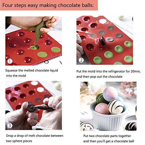 5Pack Sphere Silicone Molds,Ausplua Silicon Dome mold semi sphere Baking Mould for Making Candy, Chocolate,Cake,Jelly,Variety Sizes（Brick Red)