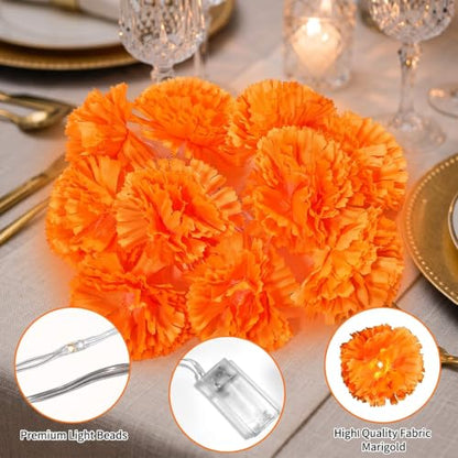 4-Pack Outdoor Artificial Marigold String Lights with 10 LEDs, for Diwali, Weddings, Halloween