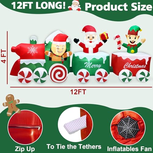 12 Ft Christmas Inflatable Train with Santa Elf Gingerbread Outdoor Decor