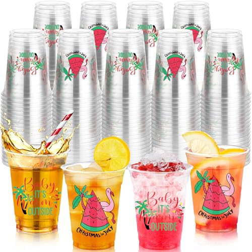 Christmas in July Plastic Cups Bulk 12oz Tropical Holiday Party Supplies - Flamingo & Summer Theme