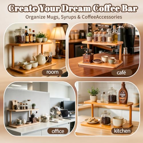 Walnut Brown 2-Tier Coffee Station Organizer & Mug Holder for Countertop