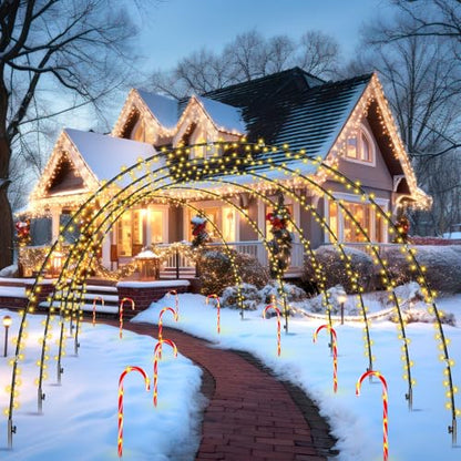 Christmas Driveway Arch Lights & Candy Cane Stakes 16pcs Warm White