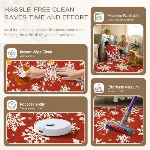 HUGEAR Red Snowflake Christmas Runner Rug 2x5ft Non-Slip Holiday Decor
