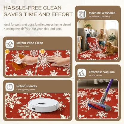 HUGEAR Red Snowflake Christmas Runner Rug 2x5ft Non-Slip Holiday Decor
