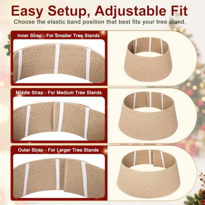 Brown Adjustable Woven Cotton Rope Christmas Tree Collar - Rustic Wicker Skirt for Artificial Trees