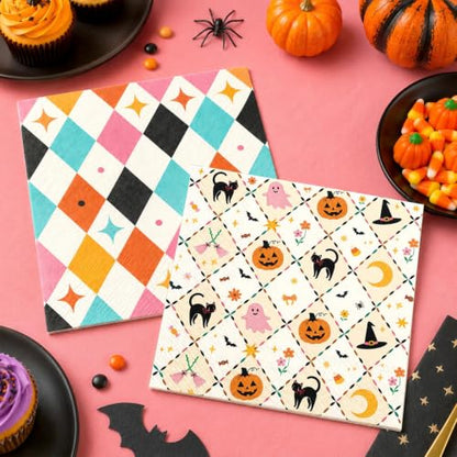 Halloween Cocktail Napkins 50 Pack Ghost Pumpkin Black Cat Party Supplies