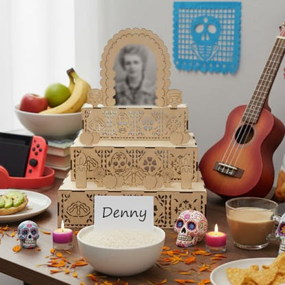 3-Tier Dia De Los Muertos Wooden Altar Kit for Day of the Dead Celebrations