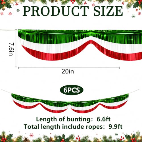 Christmas Foil Fringe Bunting Set - Red Green White 40 Ft Decorations (6 Pcs)