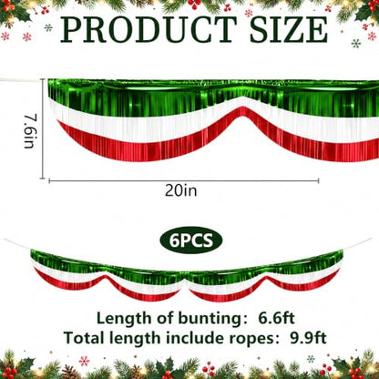 Christmas Foil Fringe Bunting Set - Red Green White 40 Ft Decorations (6 Pcs)