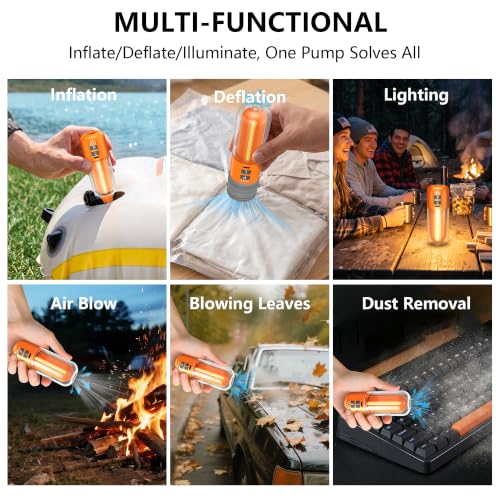 Orange Portable Air Pump for Inflatables with 5 Nozzles - Fast Inflation & Deflation
