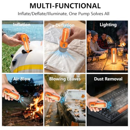 Orange Portable Air Pump for Inflatables with 5 Nozzles - Fast Inflation & Deflation