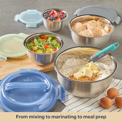 Pyrex 4-Pack Stainless Steel Mixing Bowls with Airtight Locking Lids