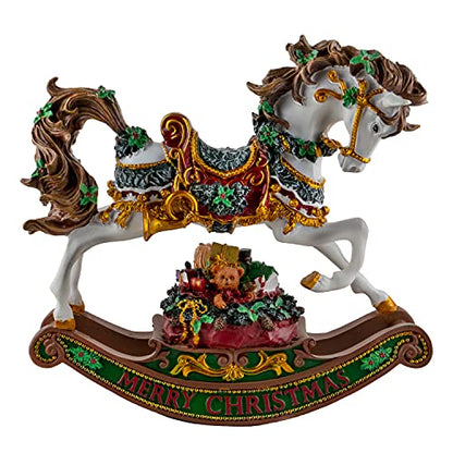 Christmas Rocking Horse Musical Figurine - Handcrafted Holiday Decor