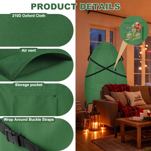 9FT Christmas Tree Cover Storage Bag - Heavy Duty Green with Straps & Drawstring (Variation: Green / 9FT_300D)