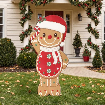 Christmas Gingerbread Cardboard Cutout - Life Size Holiday Decoration - 47x23 inches - Santa Costume