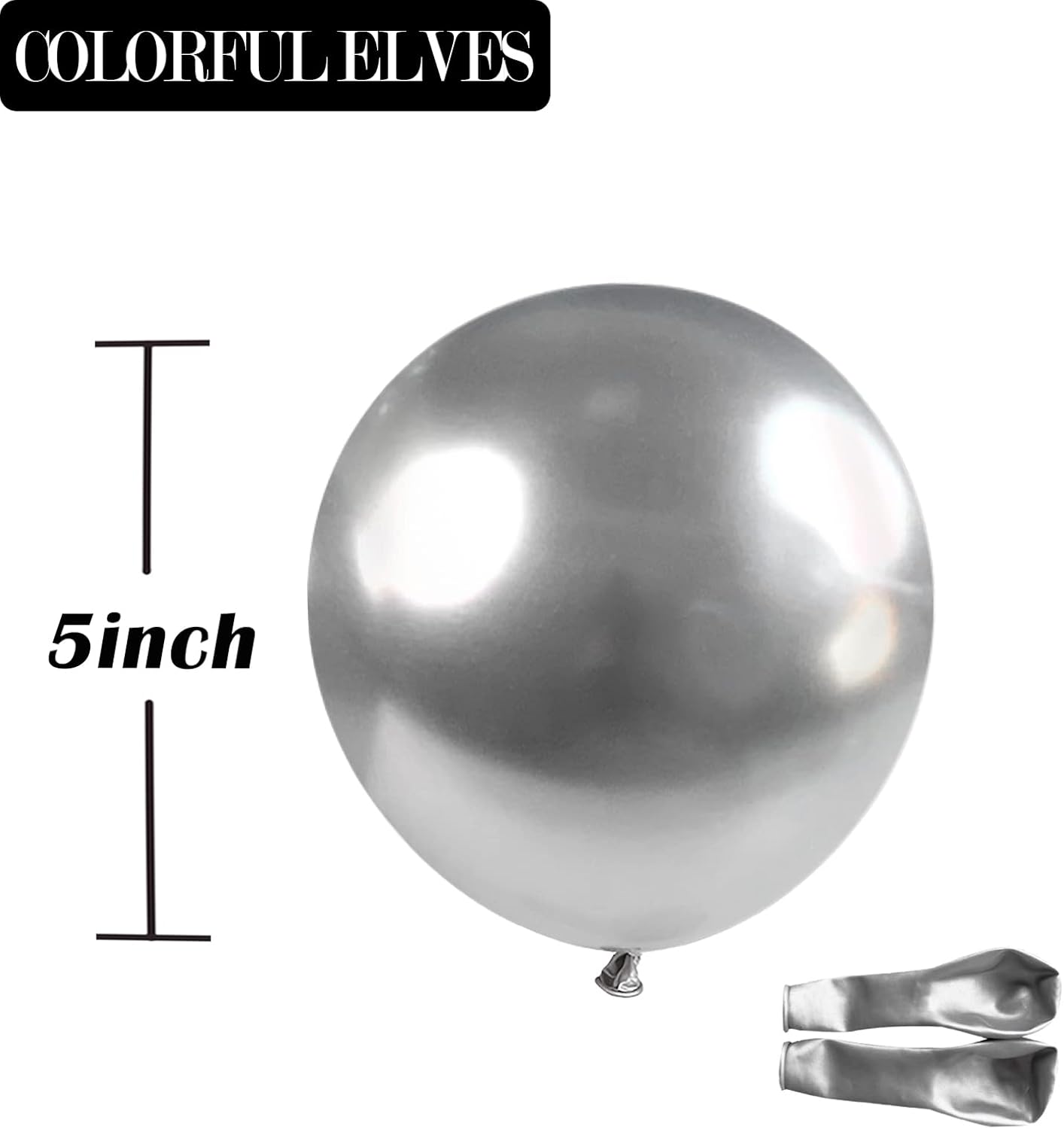 Skiennix 5-Inch Metallic Silver Balloons - 100 Pack Mini Chrome Helium Party Decorations