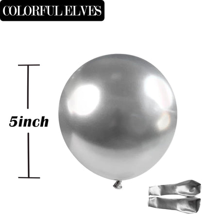Skiennix 5-Inch Metallic Silver Balloons - 100 Pack Mini Chrome Helium Party Decorations