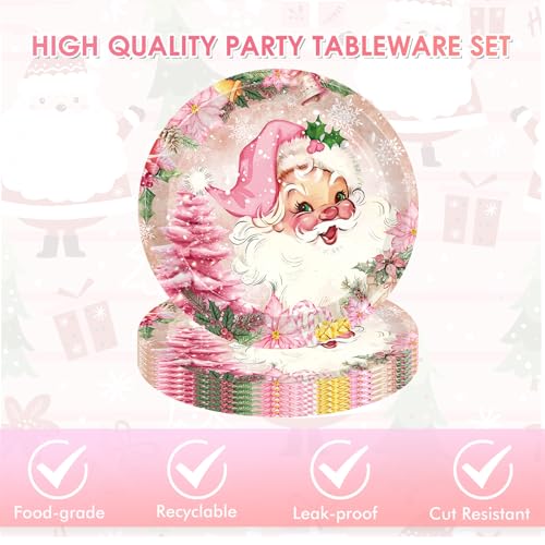 Christmas Party Set 20 Pcs Pink Holiday Plates & Napkins - Merry Christmas Theme, Winter Decor, Disposable Tableware - Variation: Christmas Party Set-1