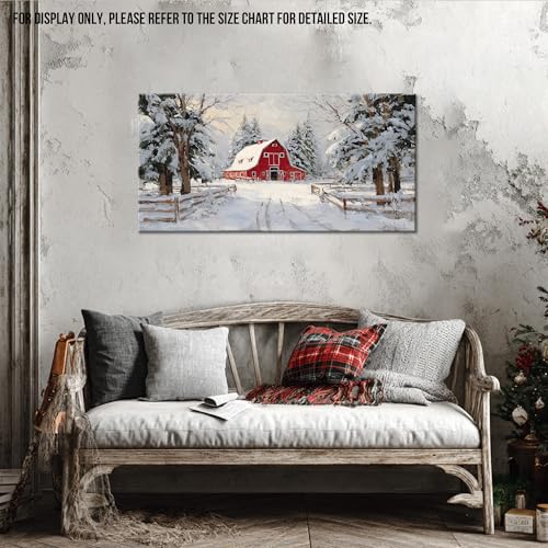 Winter Scene Canvas Wall Art - Farmhouse Rustic Red Barn Snowy Landscape, 15 x 24 Inches - Holiday & Seasonal Decor