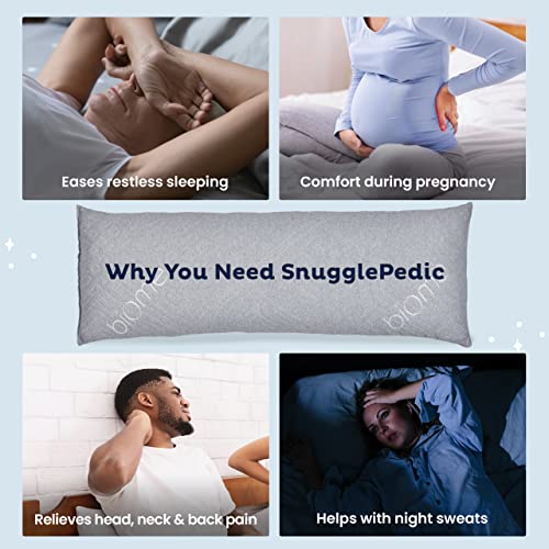 Snuggle-Pedic Long Body Pillow for Adults - Big 20x54 Pregnancy Pillows w/Shredded Memory Foam & Cooling Pillow Cover - Cuddle Firm Maternity Side Sleeper Pillow Insert to Hug for Bed - Grayy