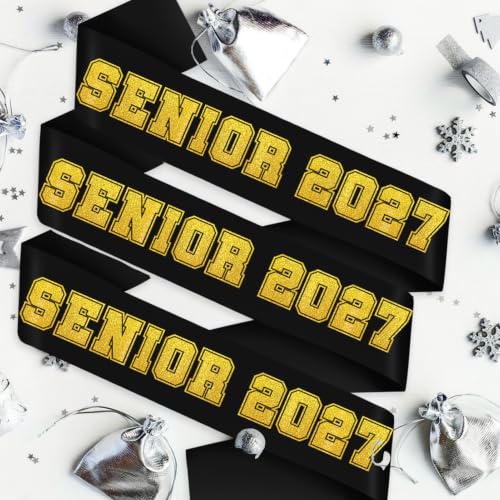 10pcs Black Satin Sashes for Graduation Senior 2027 with Gold Glitter Letters