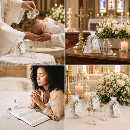 80 Pcs Baptism Favor Set with Mini Rosary & Holy Water Bottles Gift